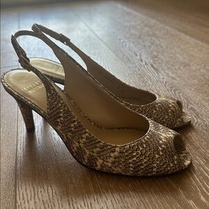 Stuart Weitzman Peep Toe Slingback Pumps Python with Buckle Closure